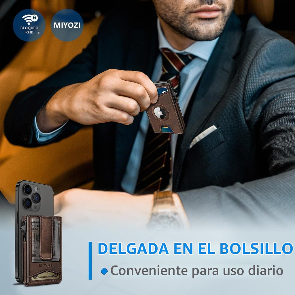 miyozi Airtag - Cartera para hombre con clip para dinero, 9 tarjeta...