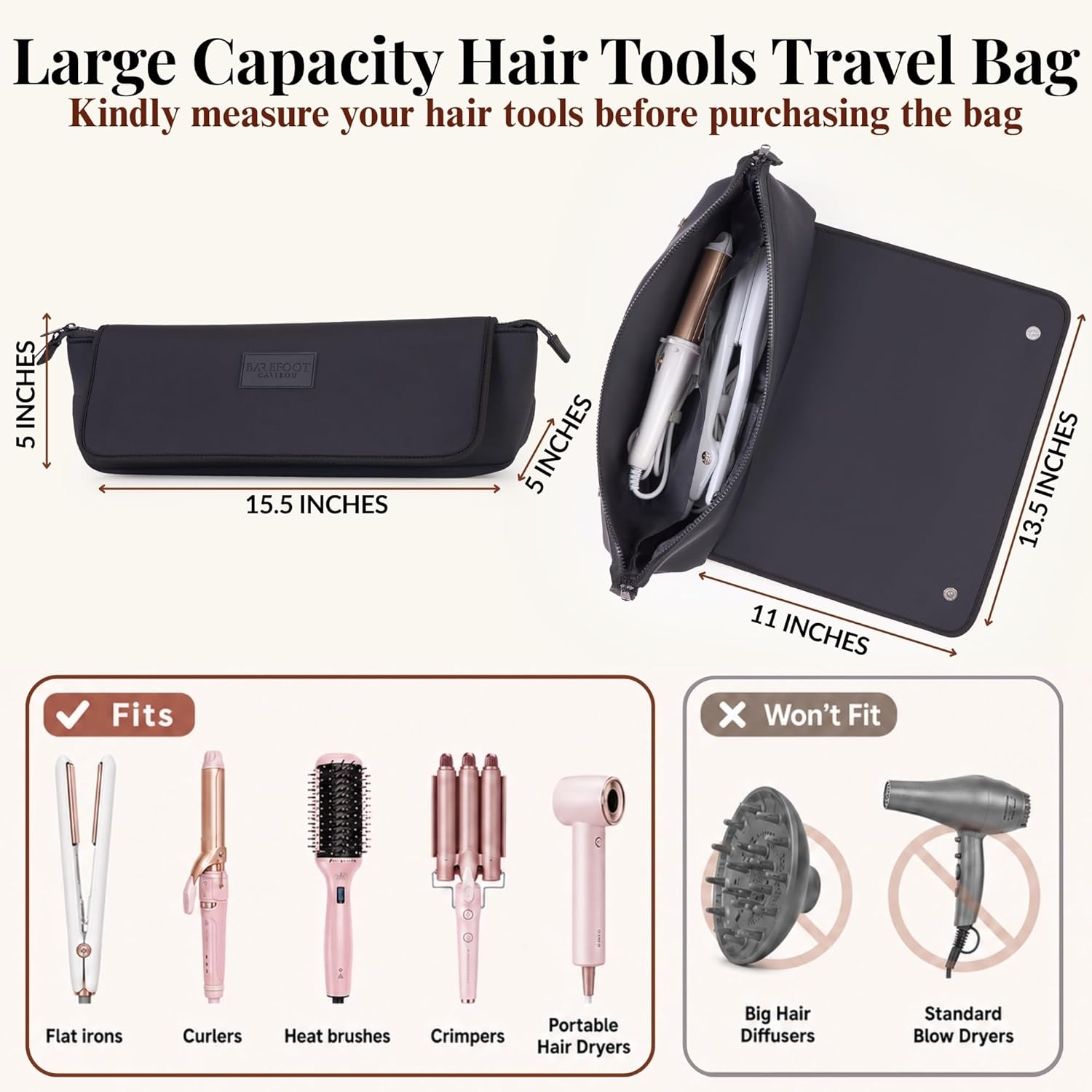 BAREFOOT CARIBOU Bolsa de viaje para herramientas para el cabello y...