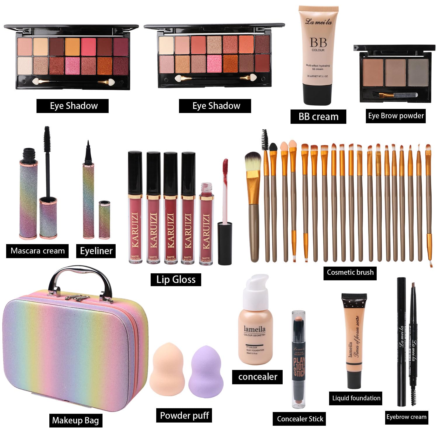 Set de maquillaje para niñas, kit de maquillaje arcoíris, cajas de...