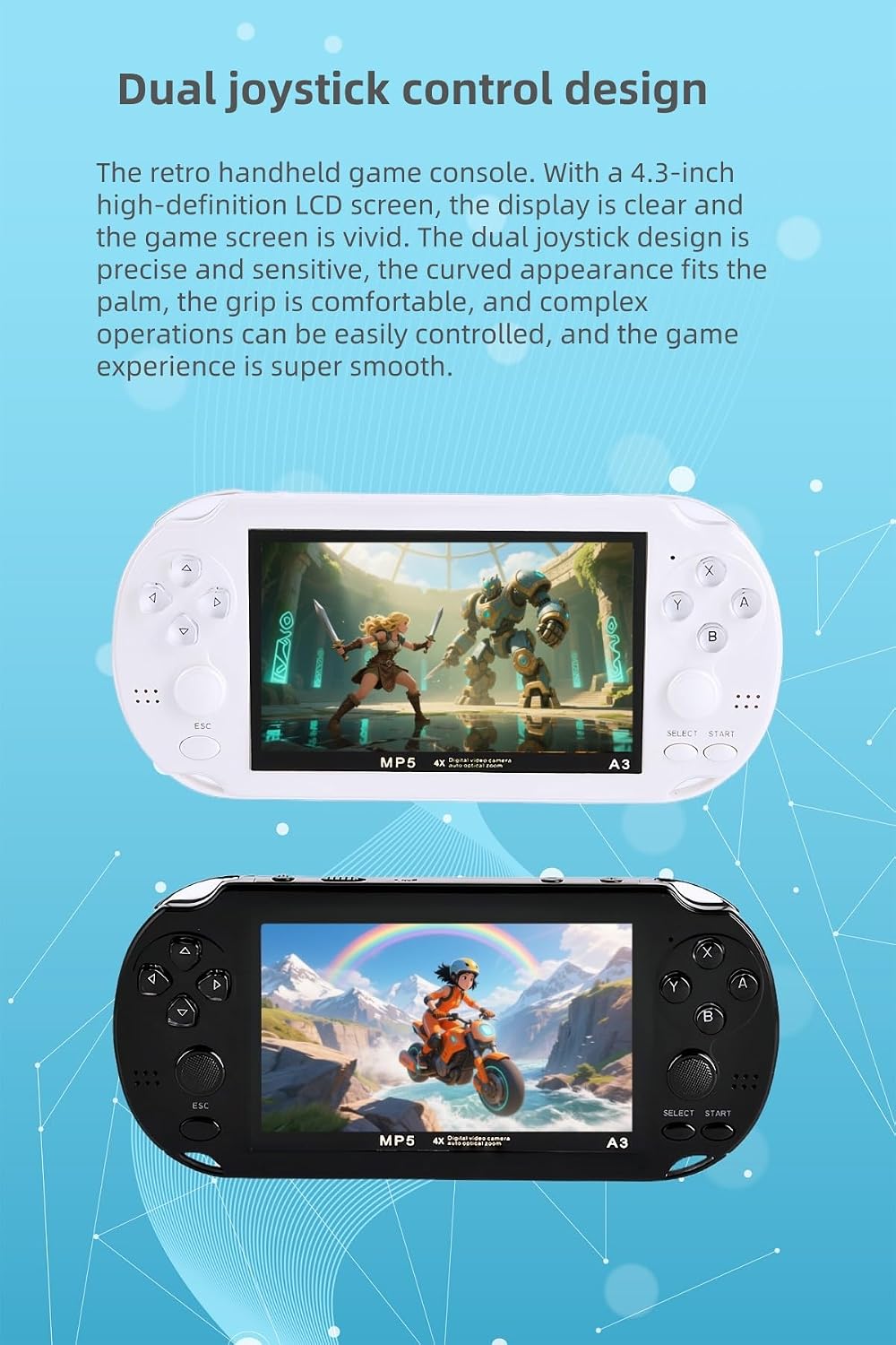 YHFITN Consola de juegos retro con pantalla de 4.3 pulgadas, sistem...