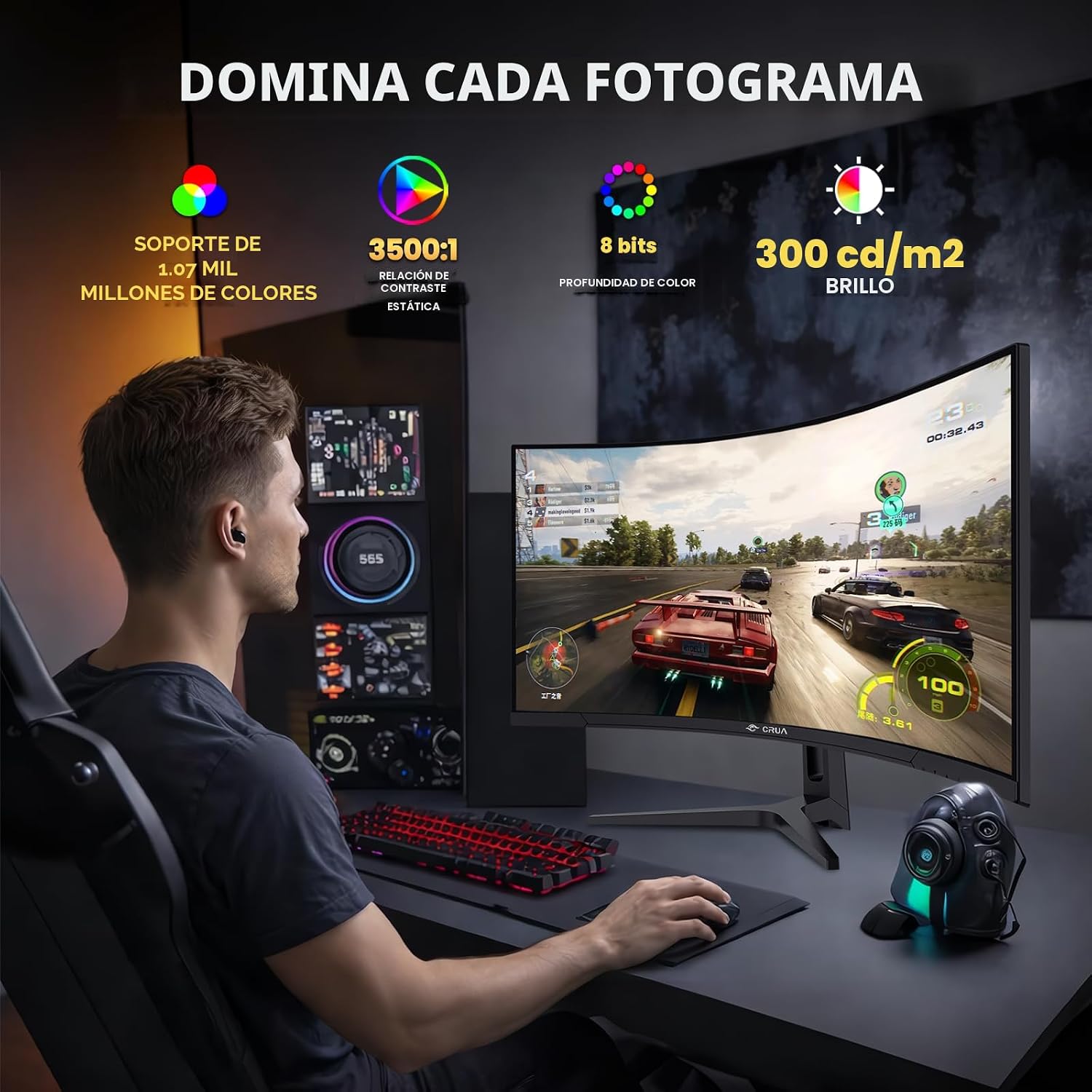 CRUA Monitor curvo para juegos de 34", 240Hz, WQHD 3440x1440, p...