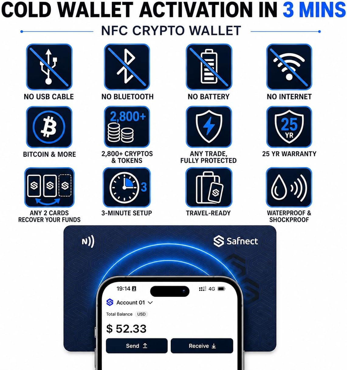 Cold Wallet Crypto con 2 de 3 recuperación de doble diseño de segur...