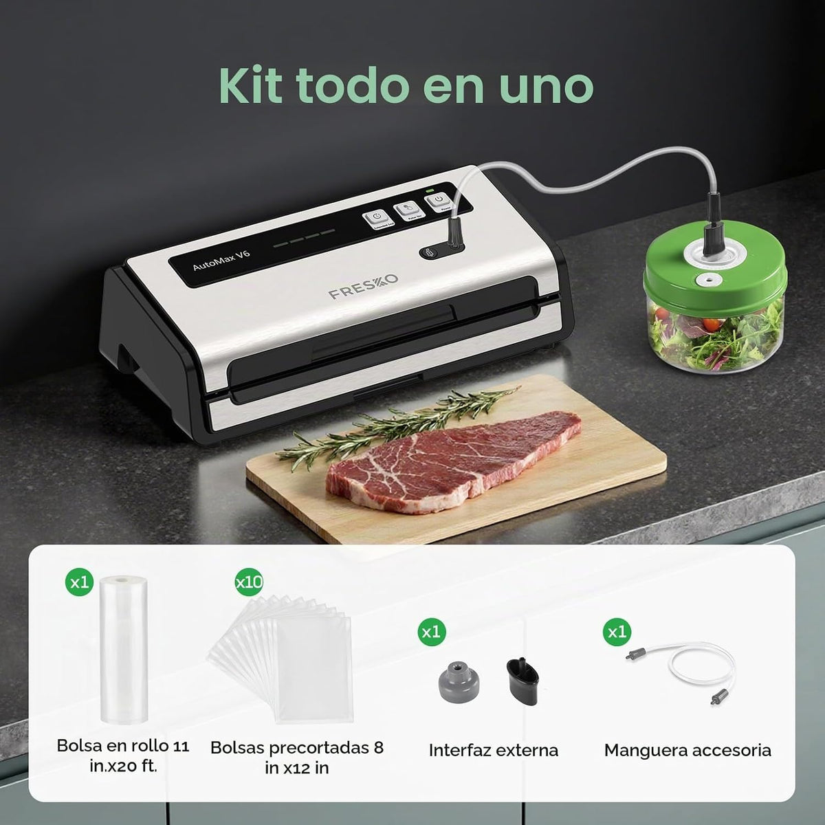 FRESKO Sellador al vacío para alimentos con detección automática de...