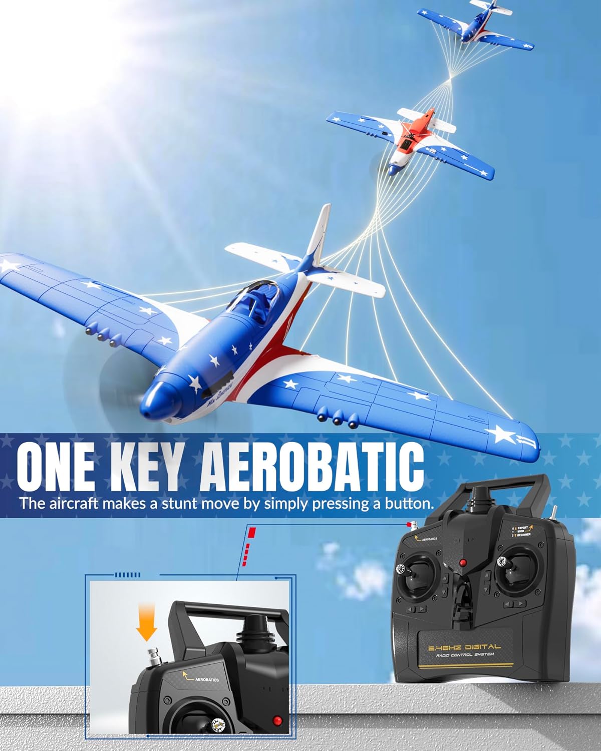 VOLANTEXRC Avión RC, avión de control remoto de 4 canales P51d Must...