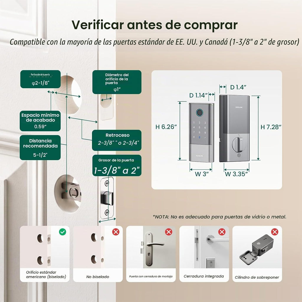 DESLOC Cerradura inteligente de huellas dactilares con asa, 16 mese...