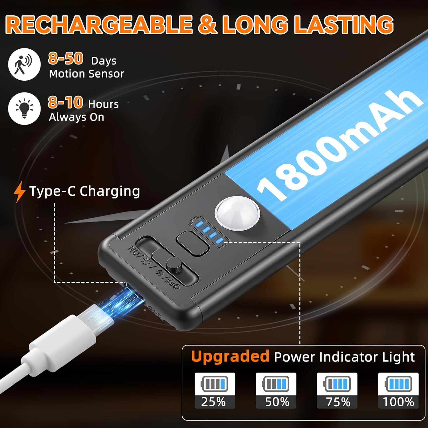 Iluminación inalámbrica para debajo del gabinete, luz recargable co...