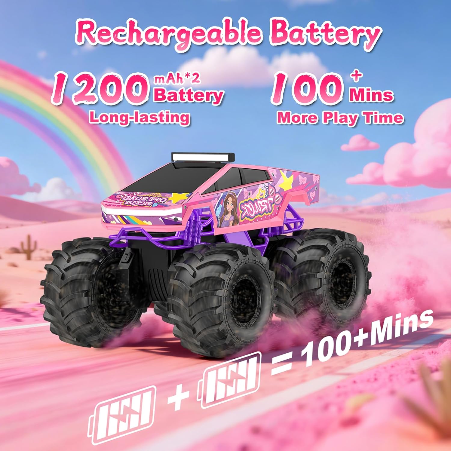 Auto de control remoto anfibio, camión monstruo rosa 1:18, juguetes...