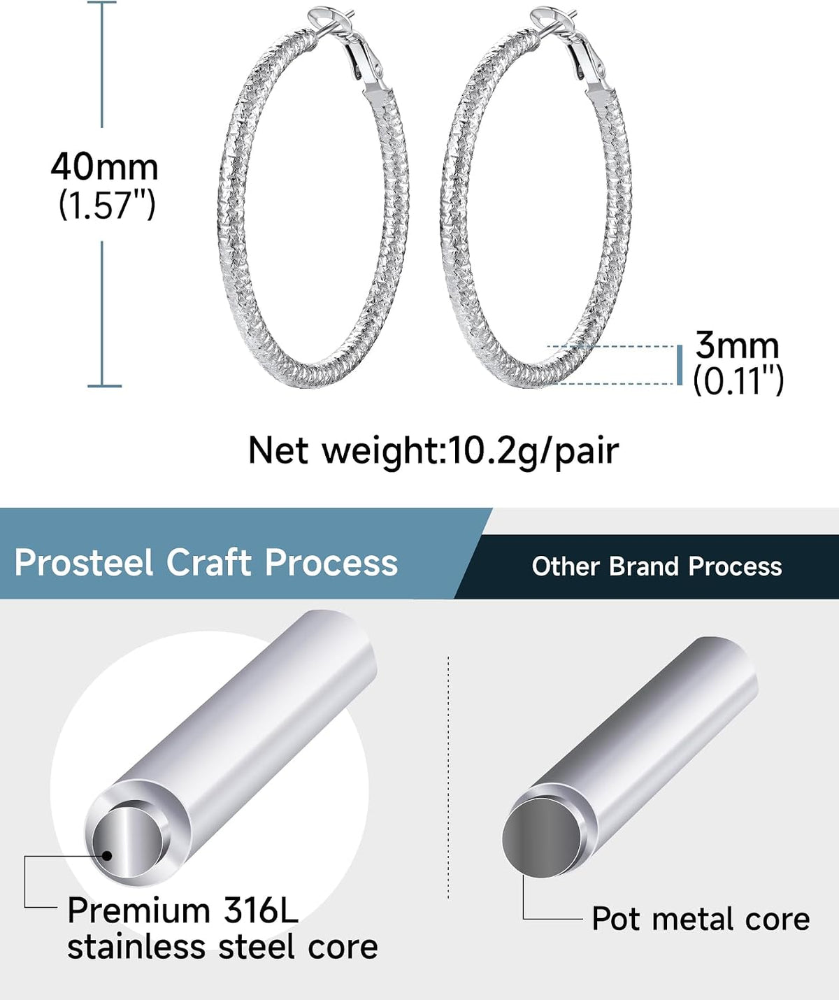 PROSTEEL 12\/16\/24\/32\/40 Pulgadas Aretes de Aro Gruesos para Muj...