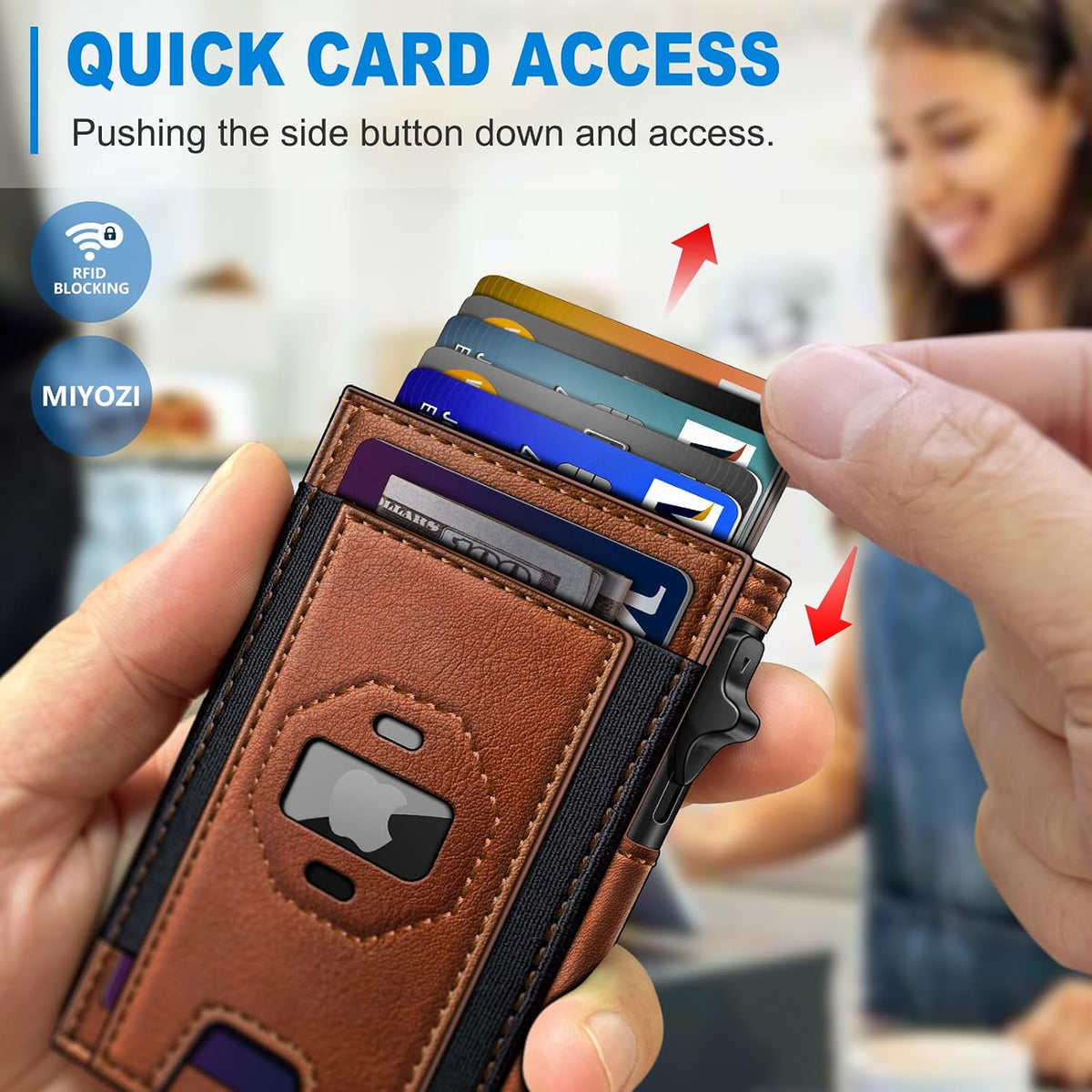 miyozi Billetera Airtag para hombres, delgada emergente porta tarje...