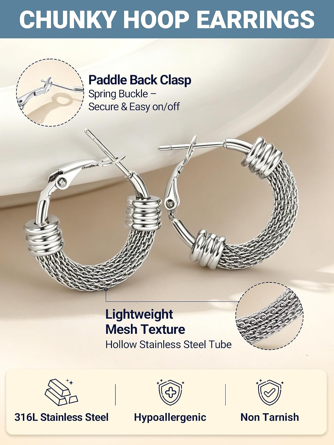 PROSTEEL 12\/16\/24\/32\/40 Pulgadas Aretes de Aro Gruesos para Muj...