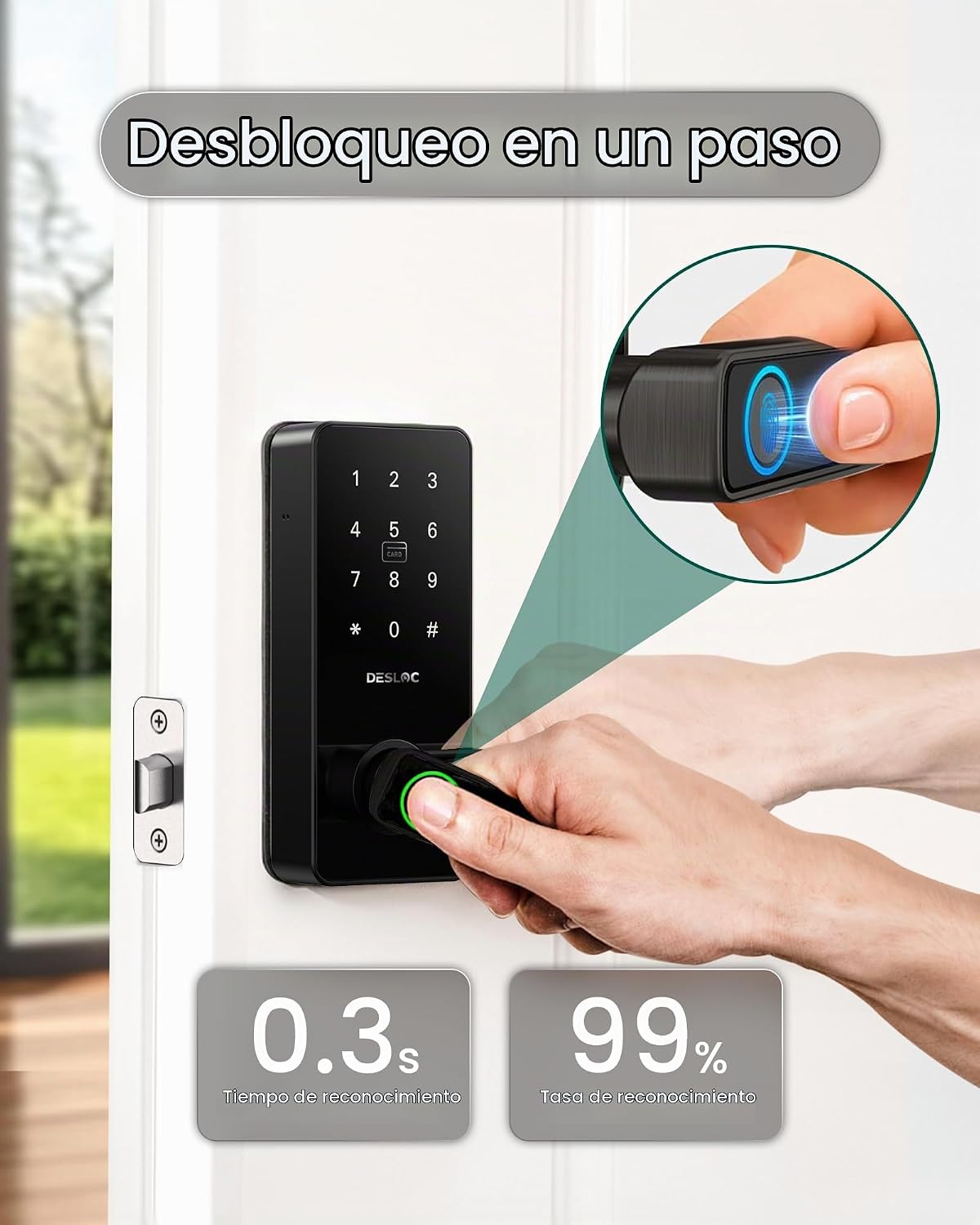 DESLOC Cerradura inteligente de huellas dactilares B200L con manija...