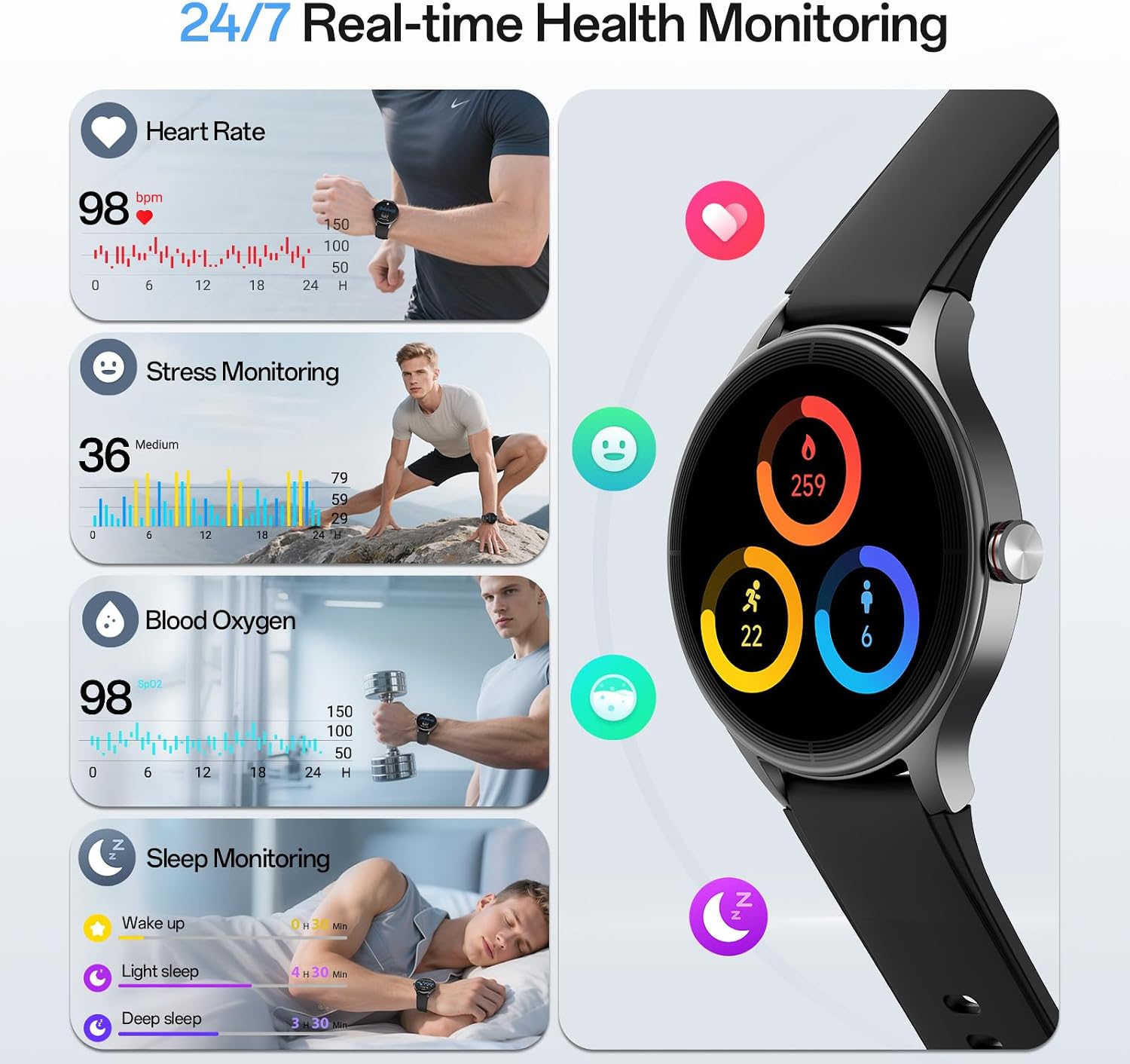 Woneligo Reloj inteligente, reloj AMOLED de fitness con pantalla tá...