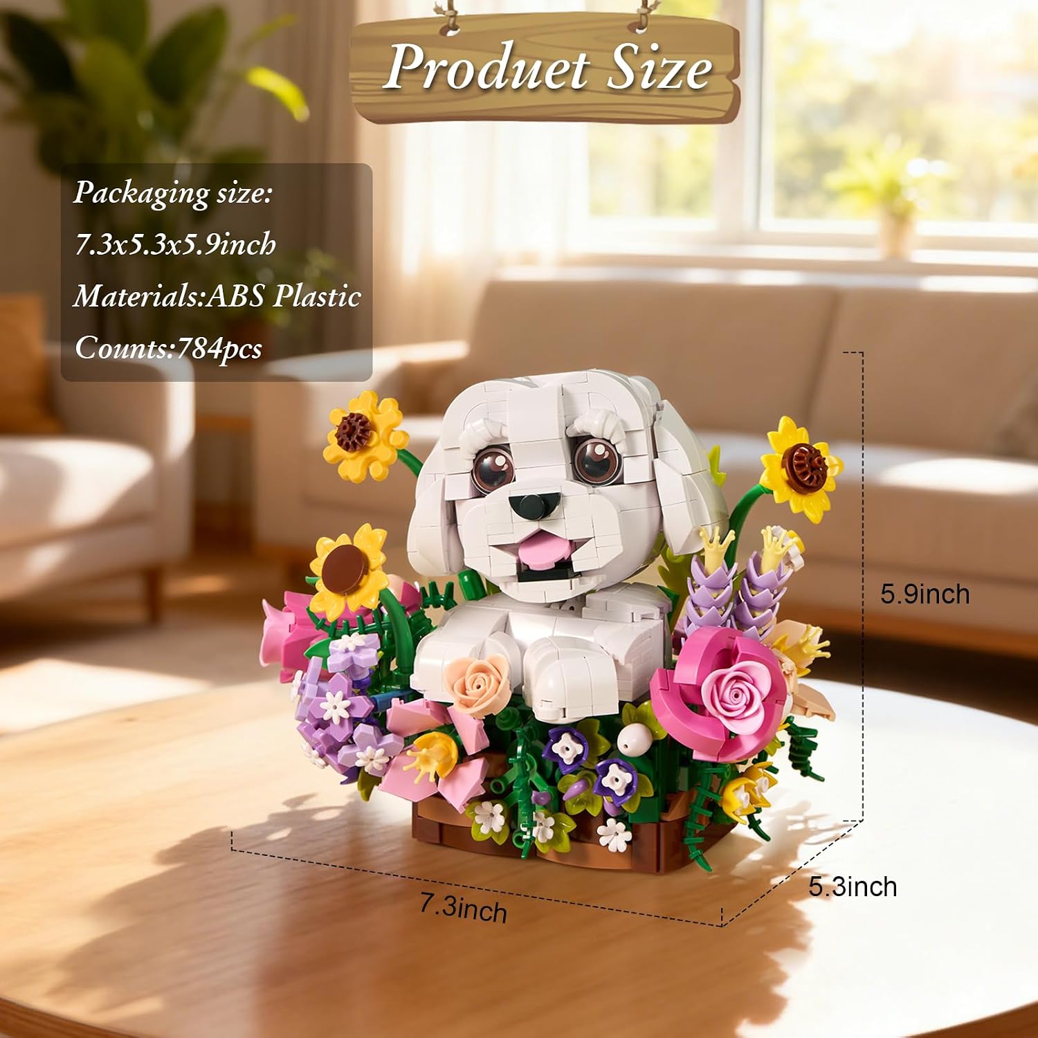 Bloques de Construcción de Ramo de Perros Adorables con Suculentas,...