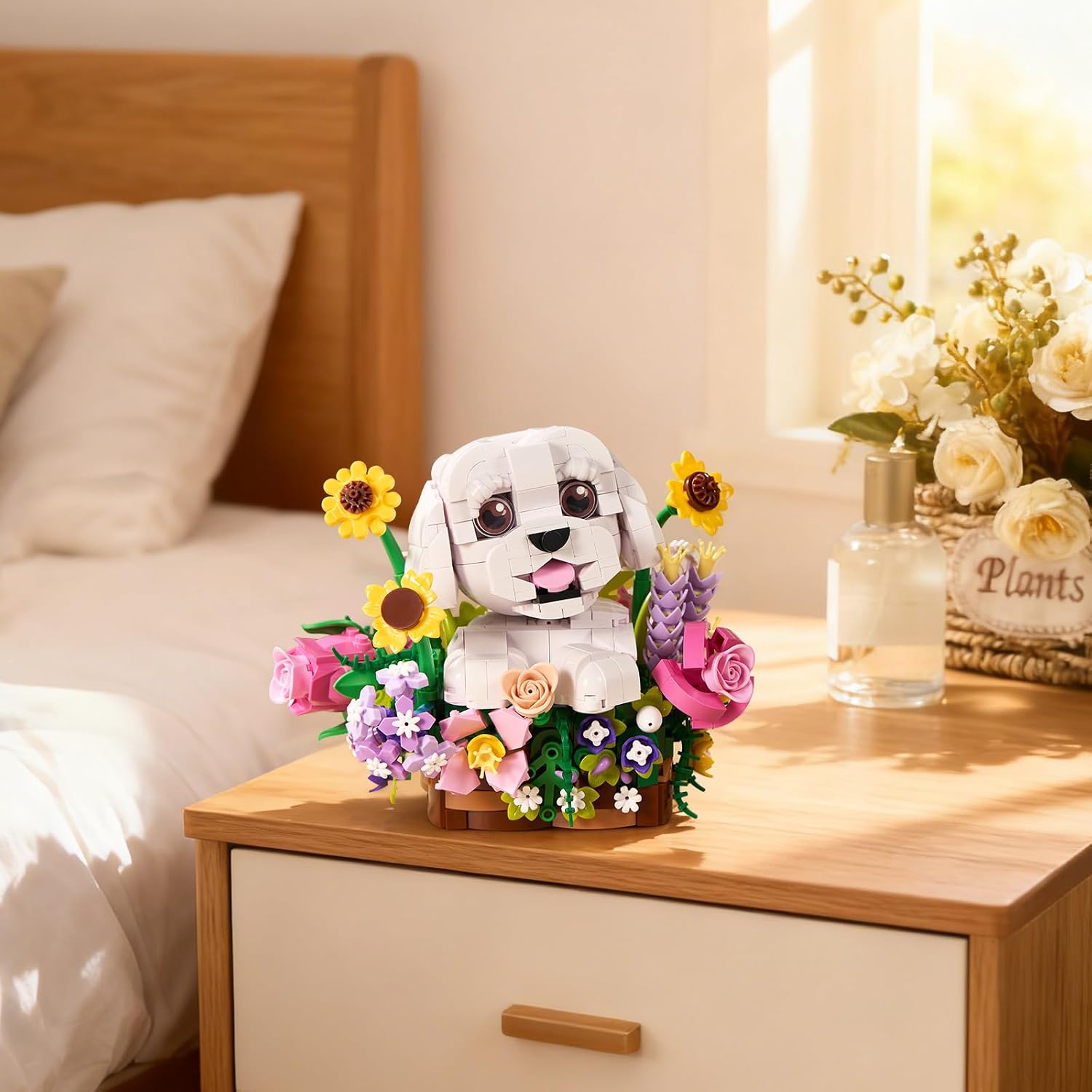 Bloques de Construcción de Ramo de Perros Adorables con Suculentas,...
