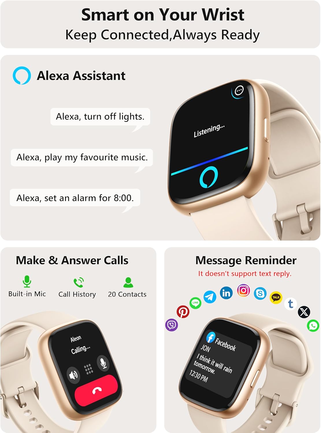 Reloj inteligente para mujer y hombre Android y iPhone [2 bandas, c...