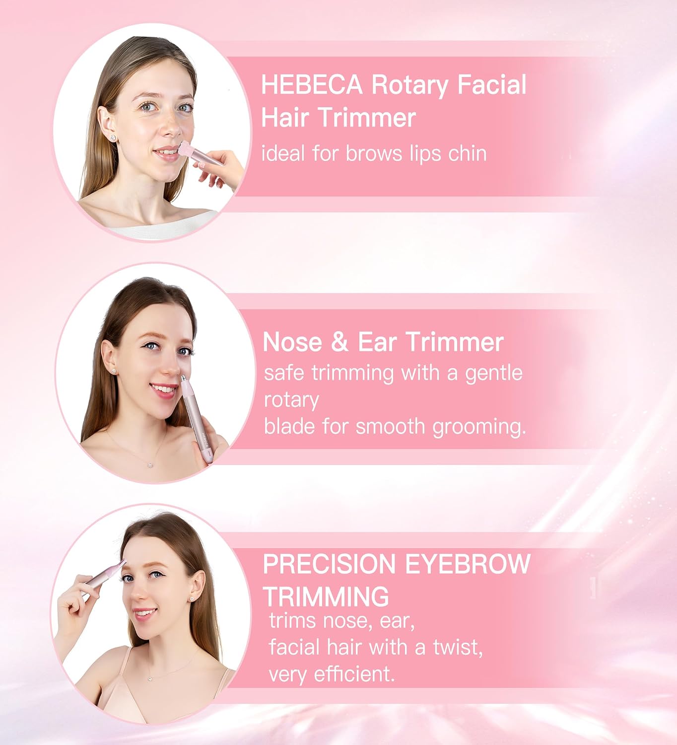 HEBECA Recortadora de pelo de nariz para mujeres 3en1 Recortadora d...