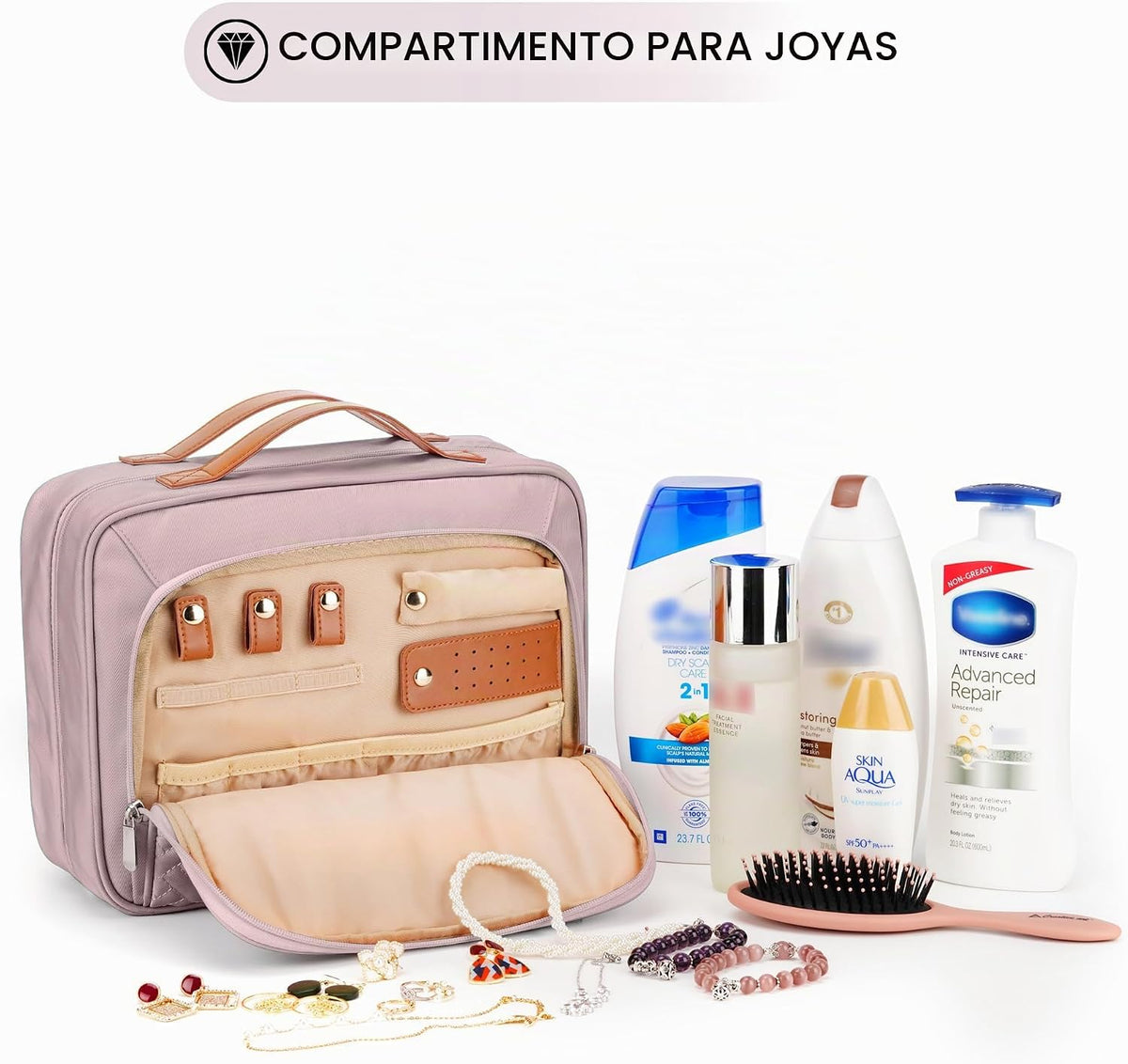 Neceser colgante de viaje para mujer, con compartimento organizador...