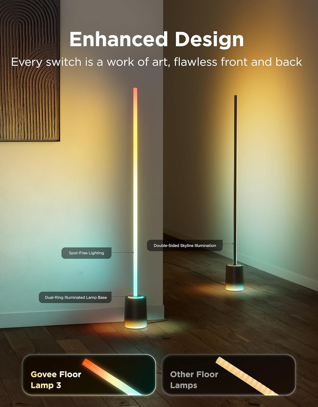 Govee Lámpara de pie 3 con tecnología Luminblend+, lámpara de pie d...