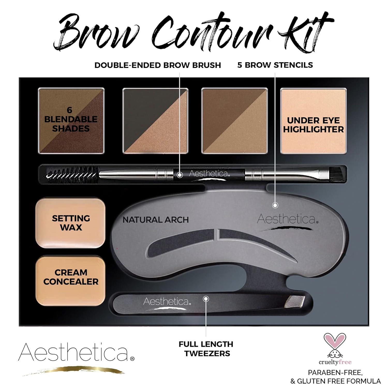 Aesthetica Kit de contorno de cejas de 16 piezas, paleta de maquill...