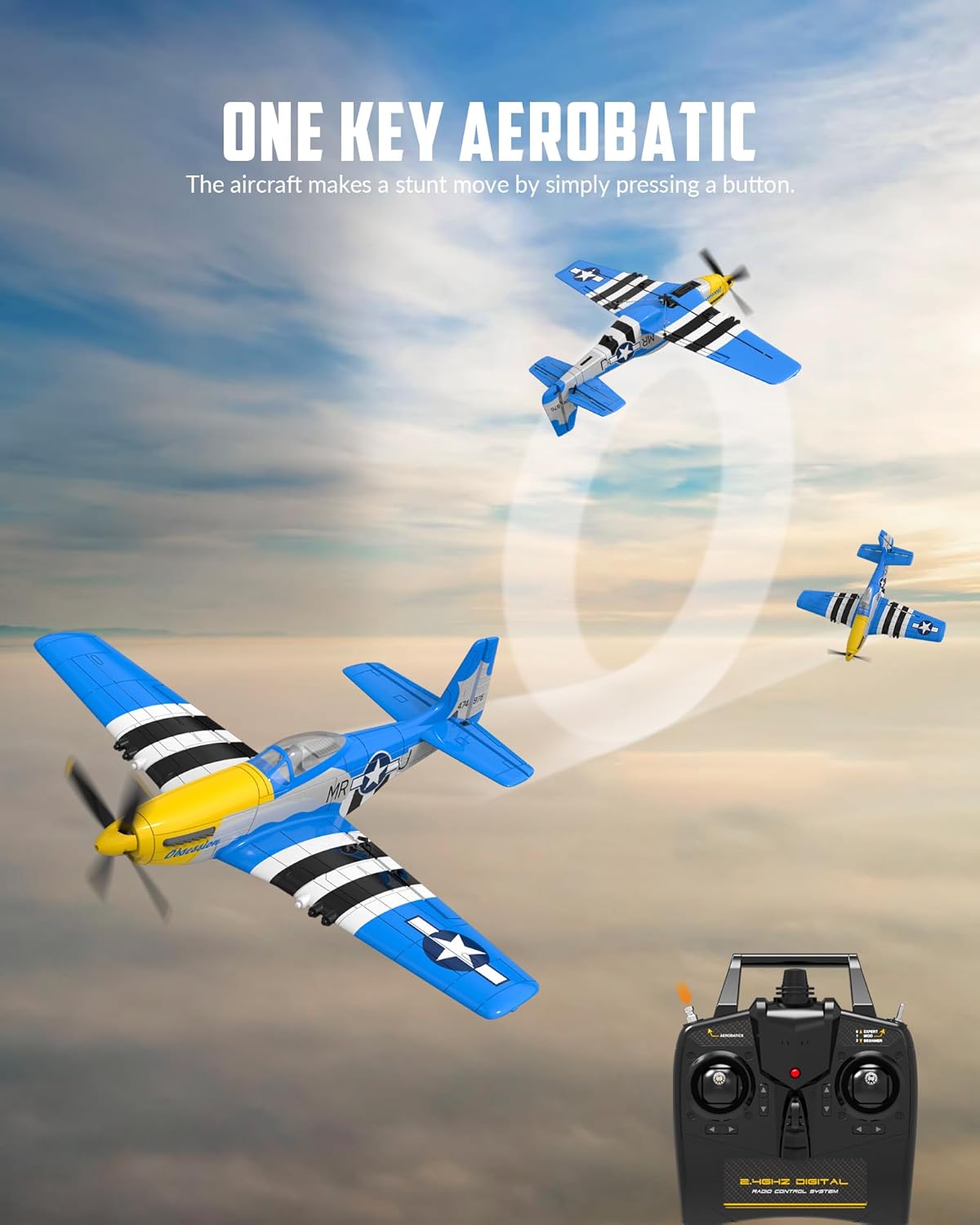 VOLANTEXRC RC Avión P51D Mustang de 4 canales, avión de control rem...