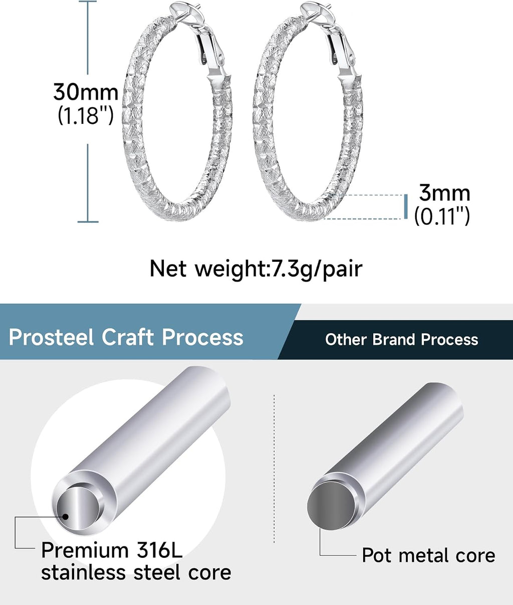 PROSTEEL 12\/16\/24\/32\/40 Pulgadas Aretes de Aro Gruesos para Muj...