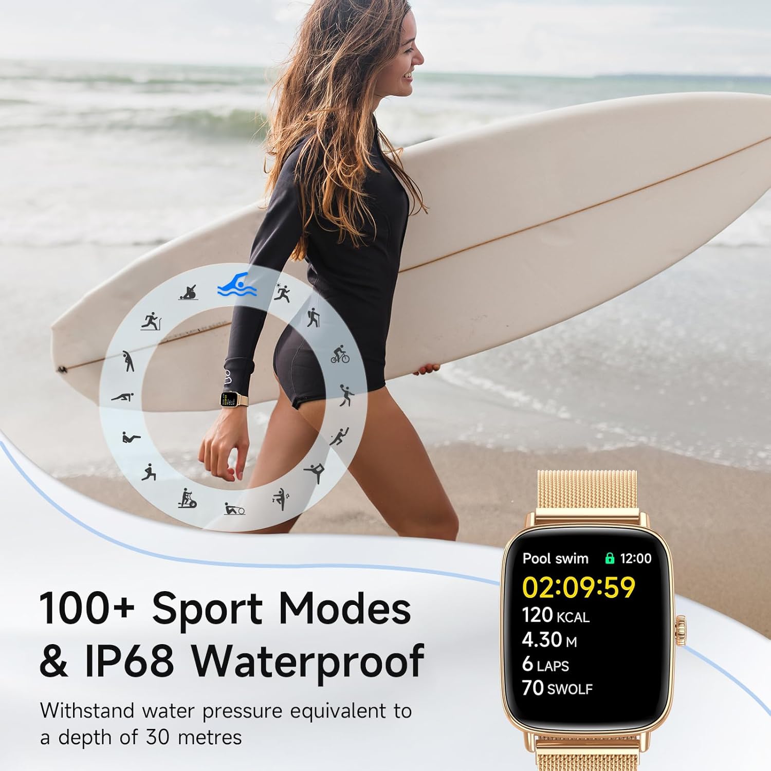 Reloj inteligente para hombres y mujeres, 1.85" HD, reloj intel...
