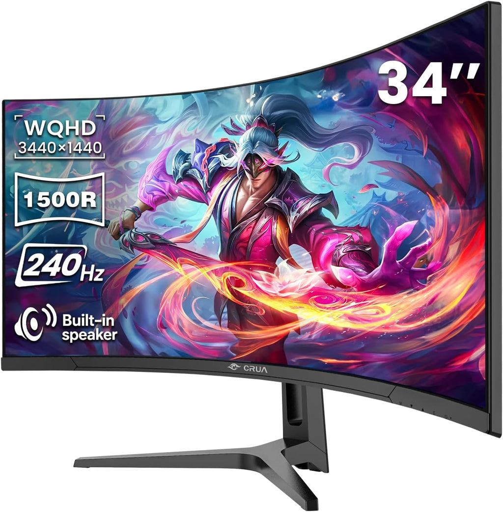 CRUA Monitor curvo para juegos de 34", 240Hz, WQHD 3440x1440, p...