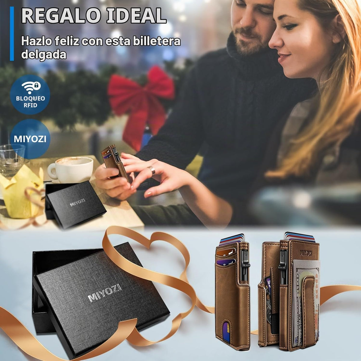 miyozi Billetera para hombre, magnética minimalista delgada con sop...