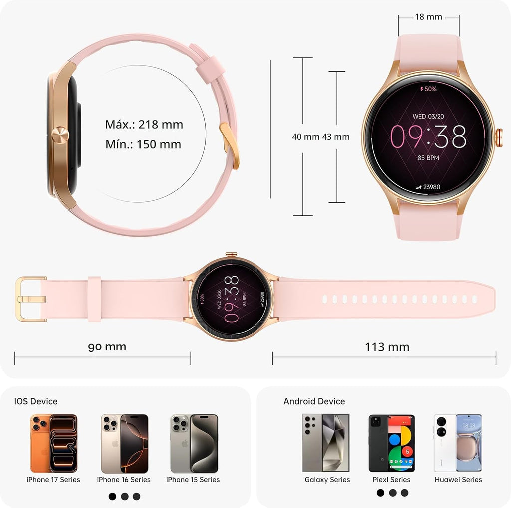 Woneligo Reloj inteligente para mujer, reloj AMOLED de fitness con...