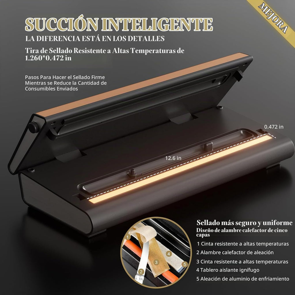 Mesliese Máquina Selladora al Vacío Potente 90Kpa Precisión 6-en-1...