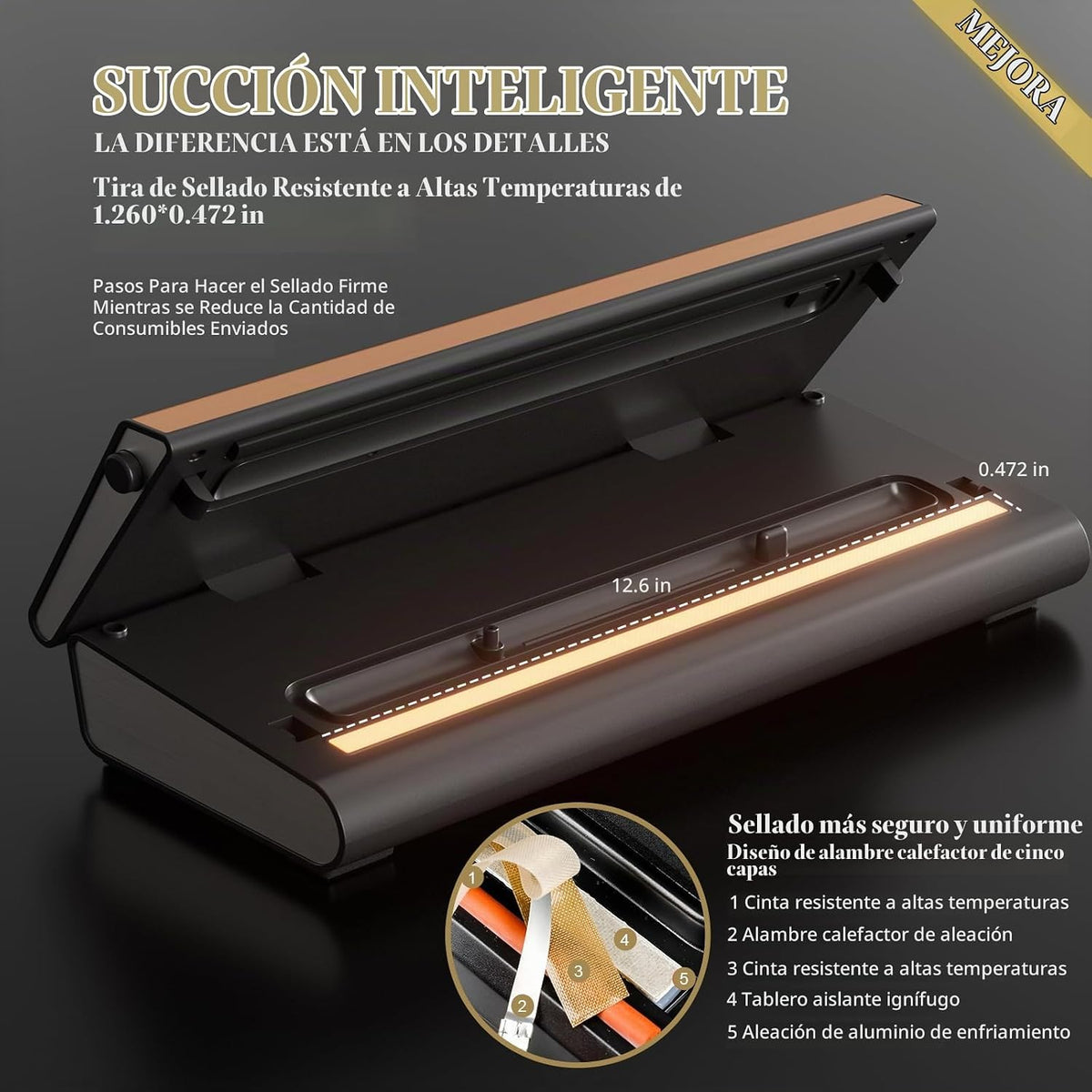 Mesliese Máquina Selladora al Vacío Potente 90Kpa Precisión 6-en-1...