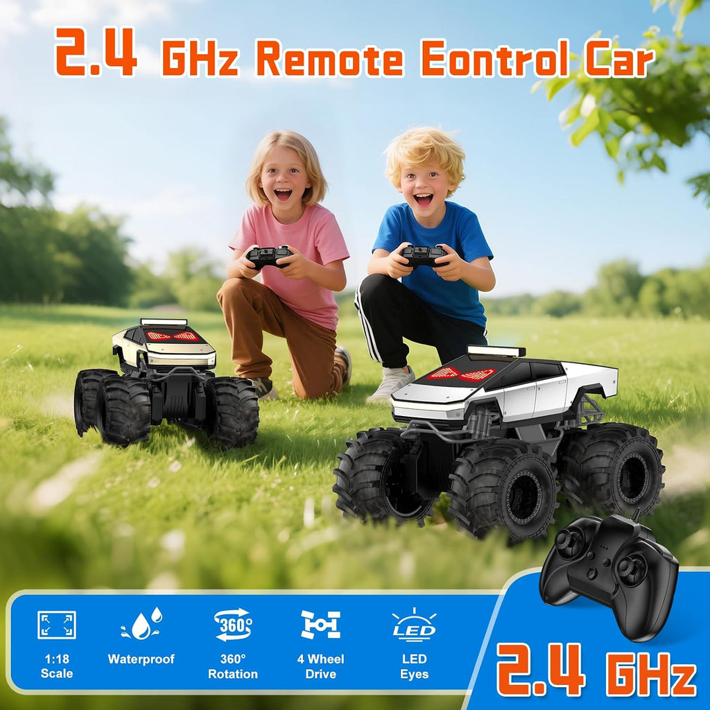 Coche de control remoto con ojos LED, camión monstruo anfibio para...