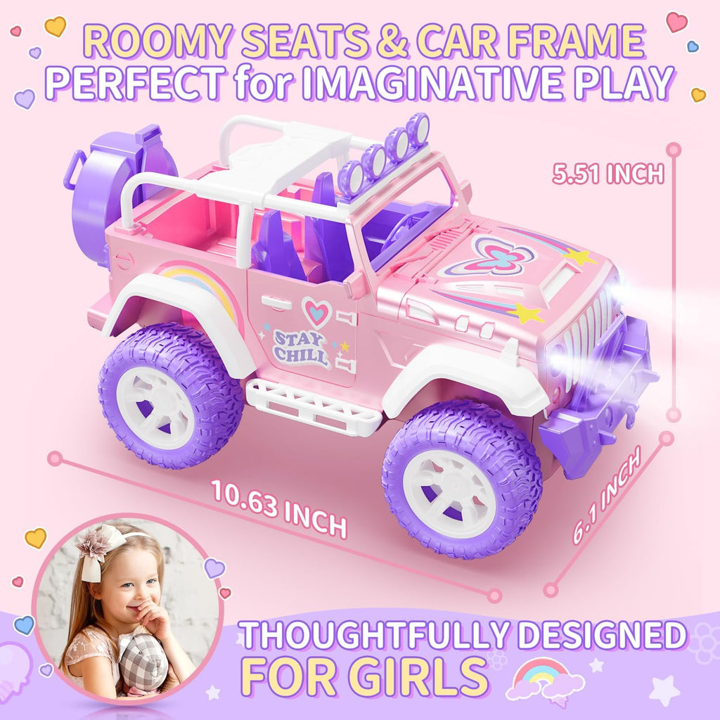DEERC Coche de control remoto rosa para niñas con niebla y vapor y...