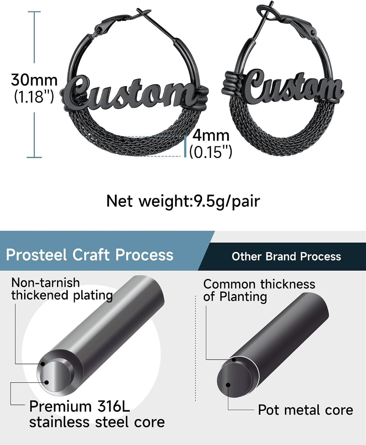 PROSTEEL 12\/16\/24\/32\/40 Pulgadas Aretes de Aro Gruesos para Muj...
