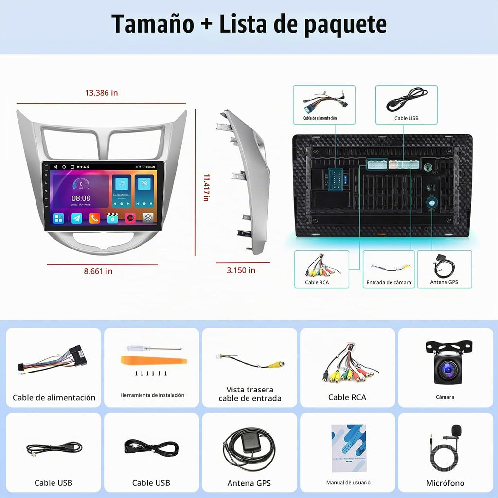 2G+64G Android 13 Car Stereo para Hyundai Accent 2012-2017 con Carp...