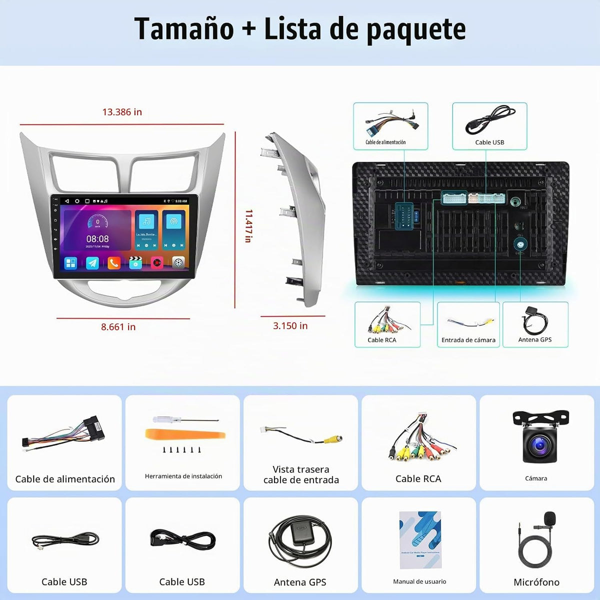 2G+64G Android 13 Car Stereo para Hyundai Accent 2012-2017 con Carp...