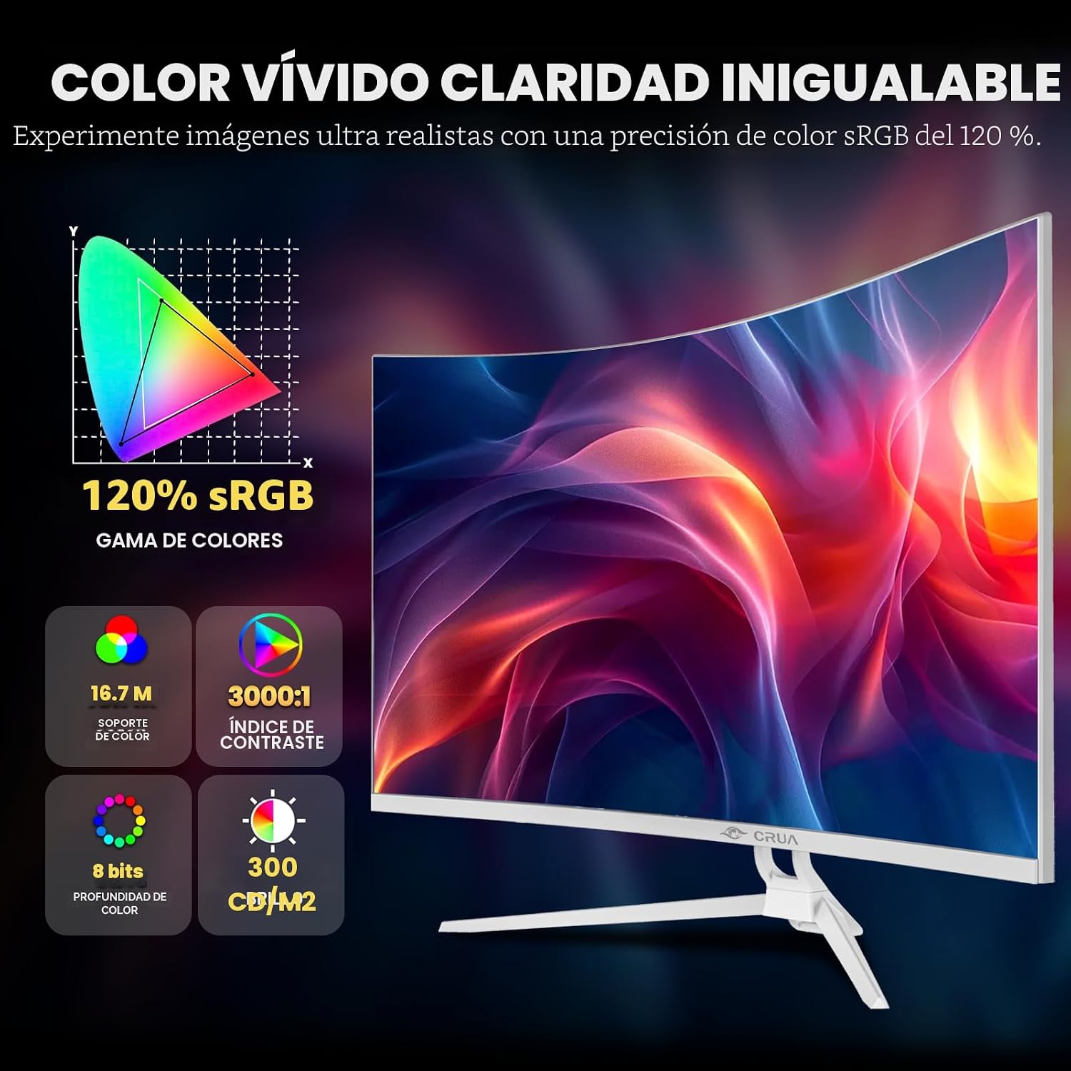 CRUA Monitor curvo blanco de 32 pulgadas, 4K UHD (3840 x 2160P) pan...