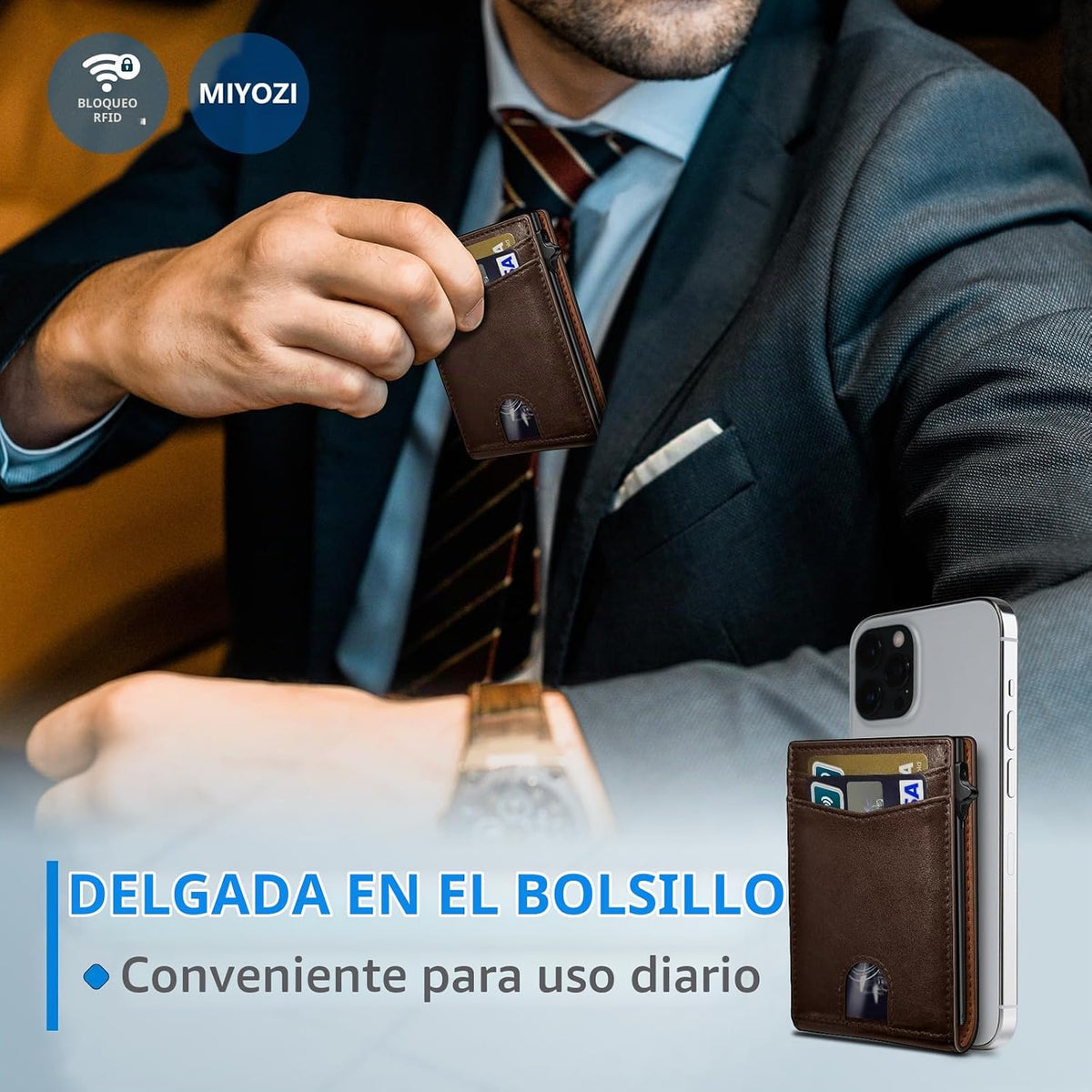 miyozi Cartera para hombre, tarjetero desplegable con bloqueo RFID,...
