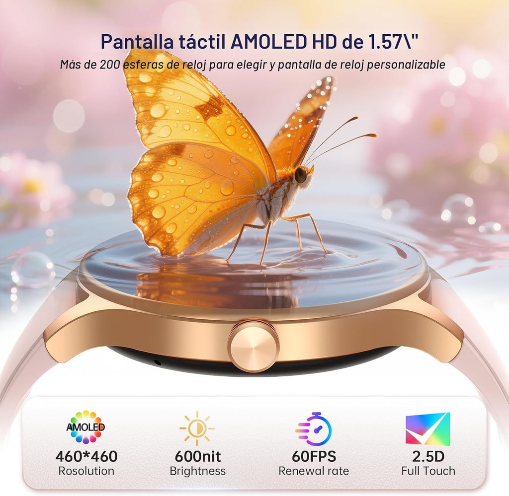 Woneligo Reloj inteligente para mujer, reloj AMOLED de fitness con...