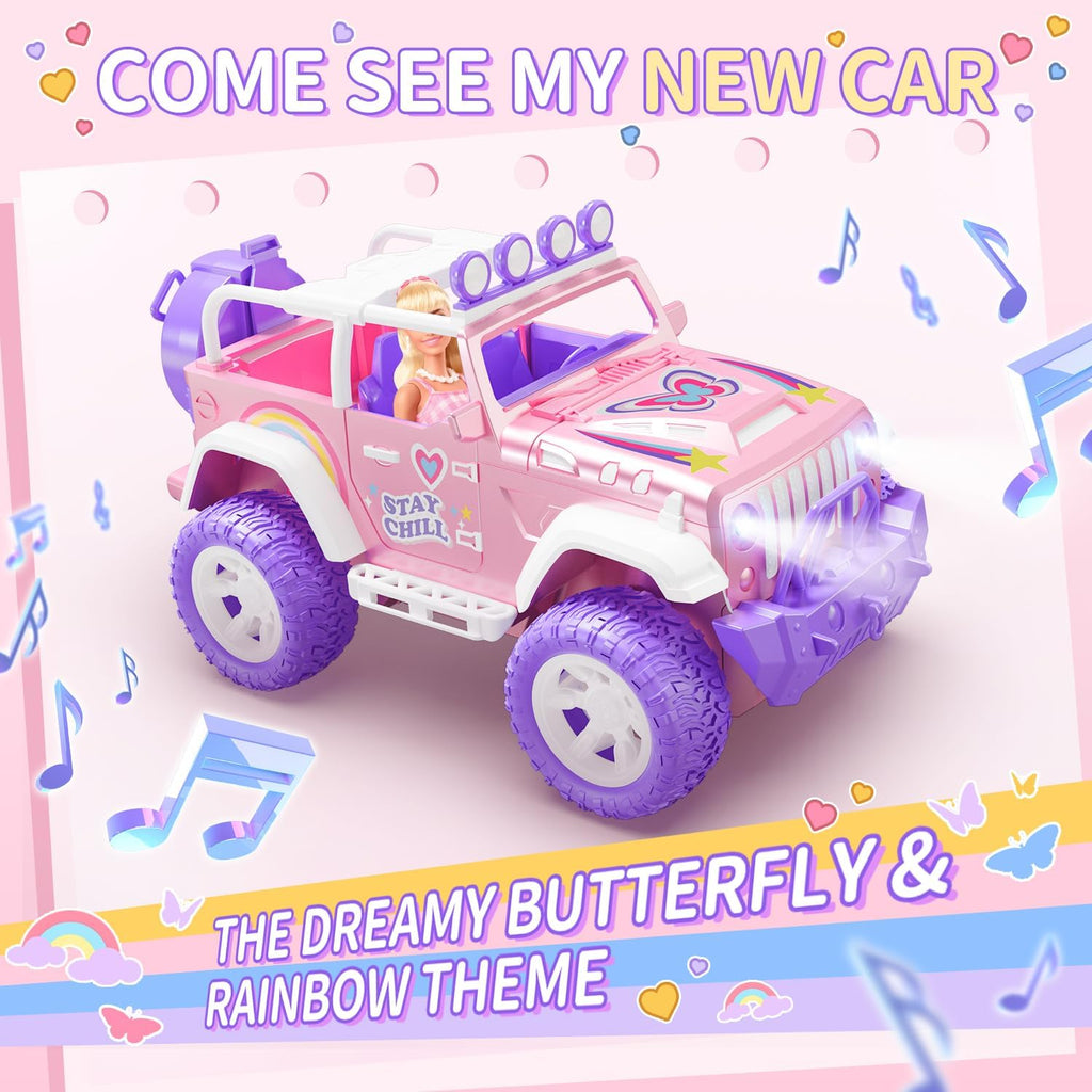DEERC Coche de control remoto rosa para niñas con niebla y vapor y...