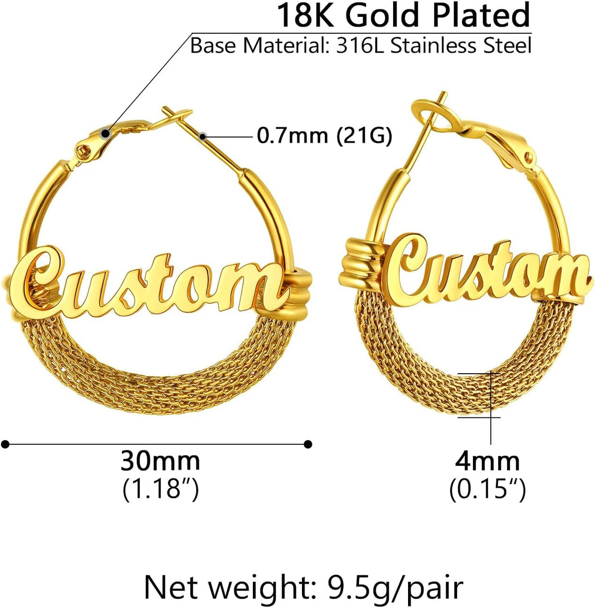 PROSTEEL 12\/16\/24\/32\/40 Pulgadas Aretes de Aro Gruesos para Muj...