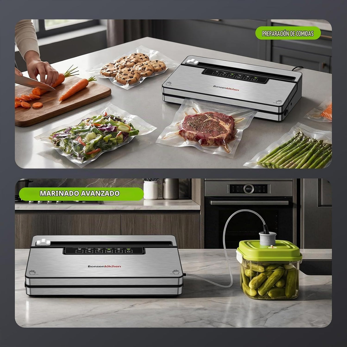 Bonsenkitchen Máquina selladora al vacío,80 kPa Potente Succión,Pla...