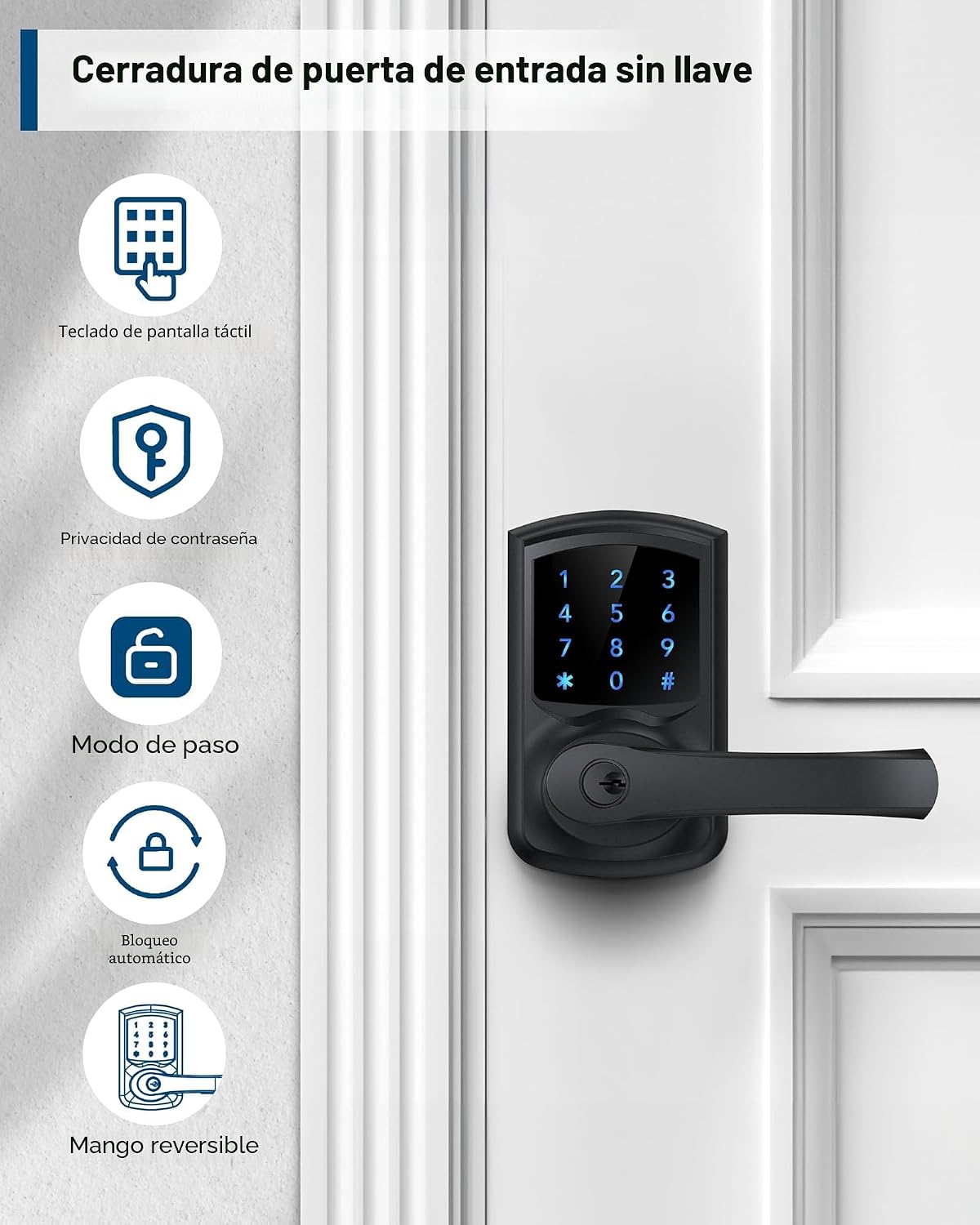 Cerradura de puerta de entrada sin llave con mango inteligente digi...