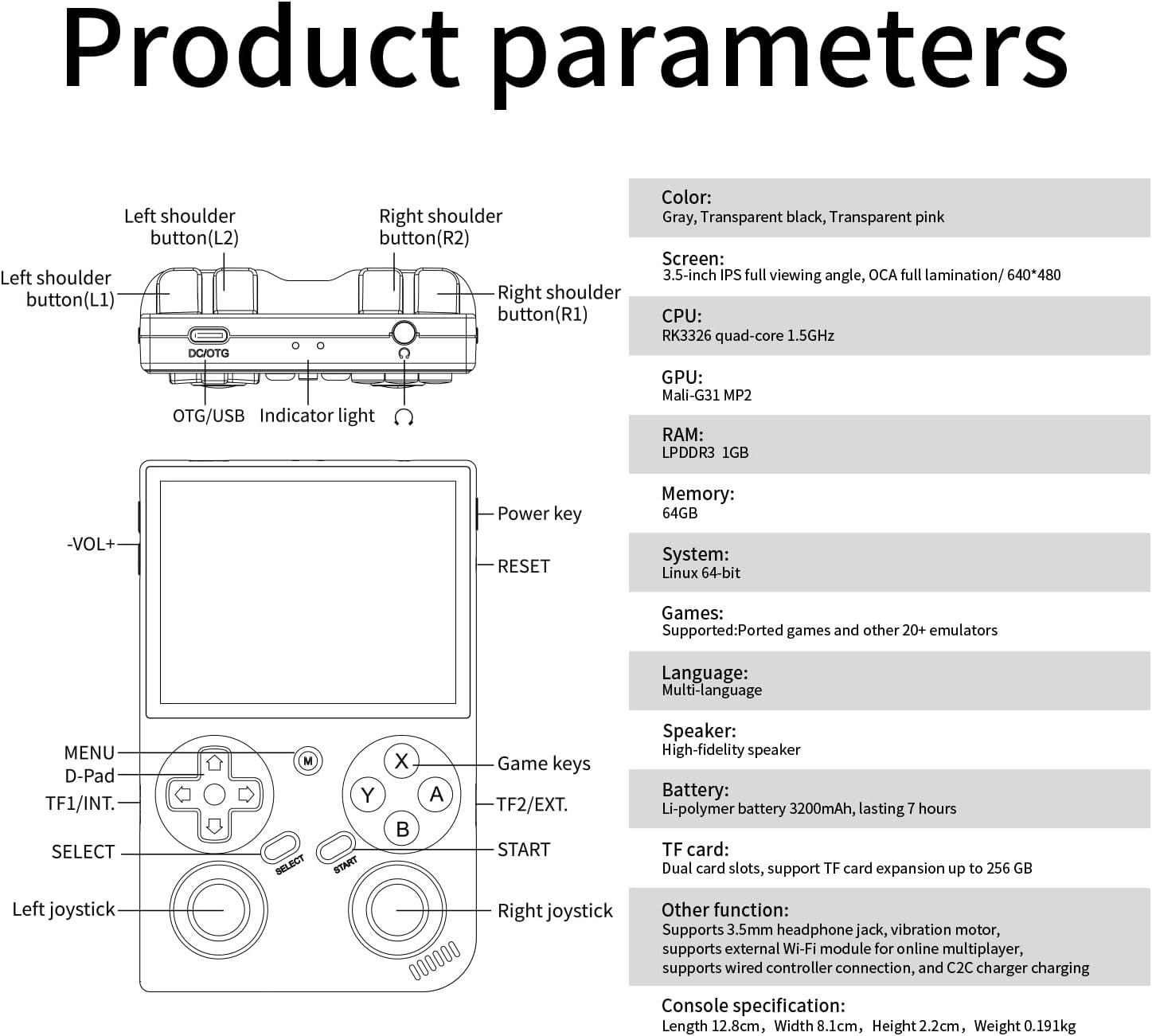 Consola de juegos portátil G350, pantalla IPS de 3.5 pulgadas, sist...