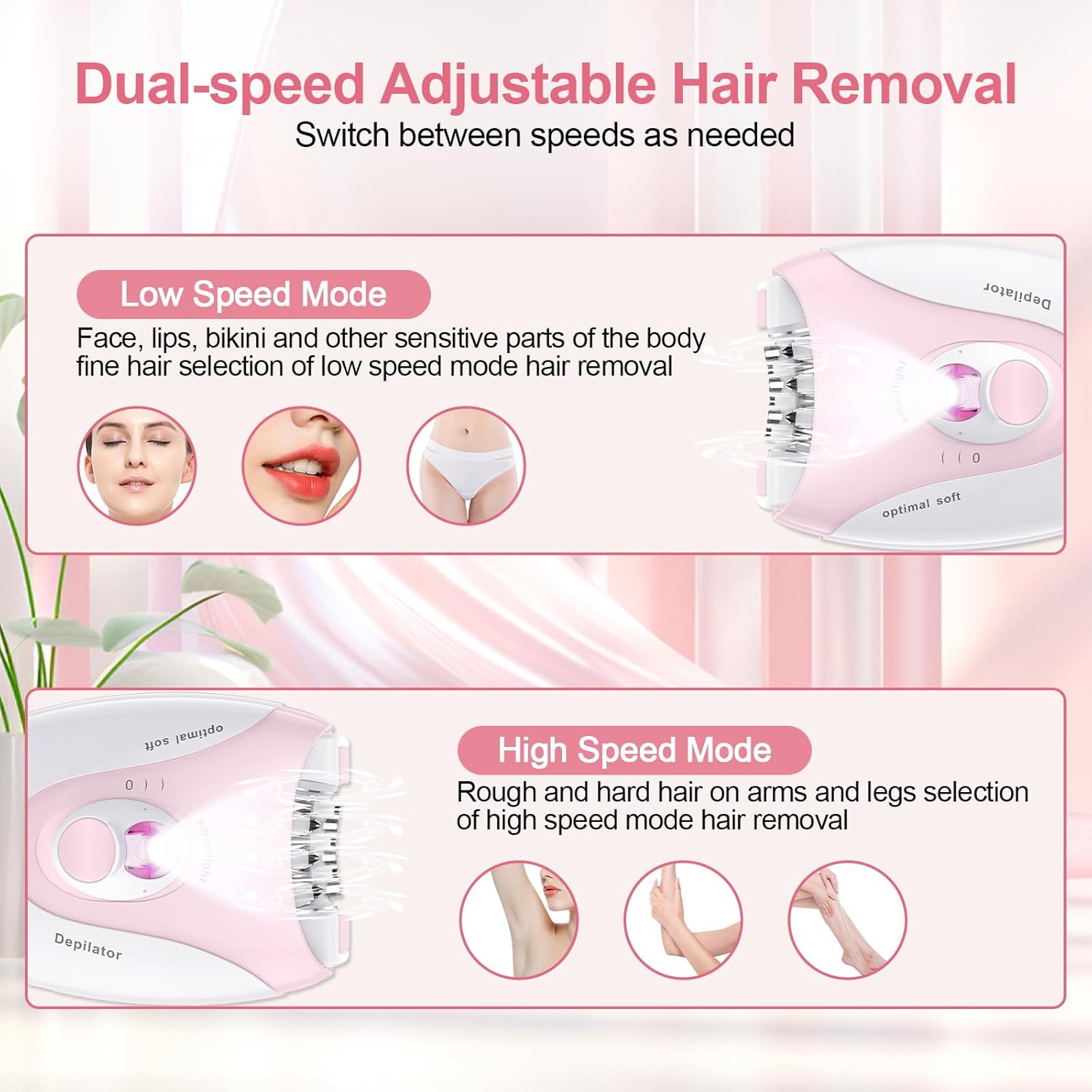 Depiladora para mujer, dispositivo de depilación facial de 2 veloci...