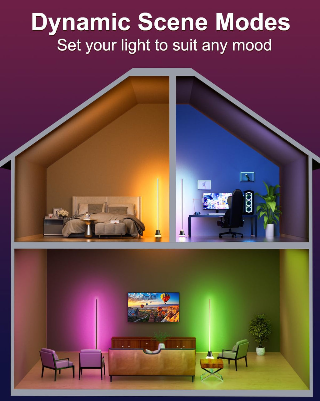 Keepsmile Lámpara de pie LED inteligente RGB, lámparas de pie altas...