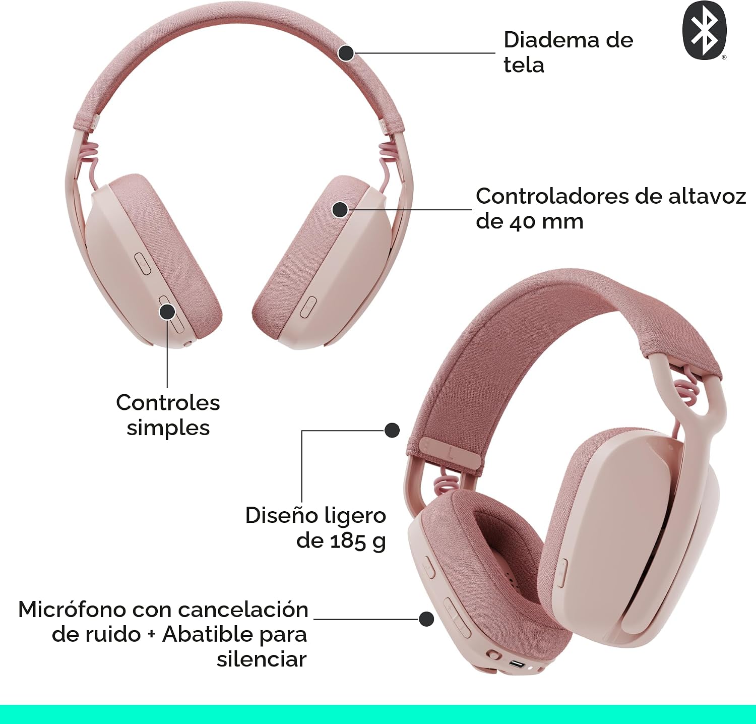 Logitech Zone Vibe 100 - Auriculares inalámbricos ligeros sobre la...