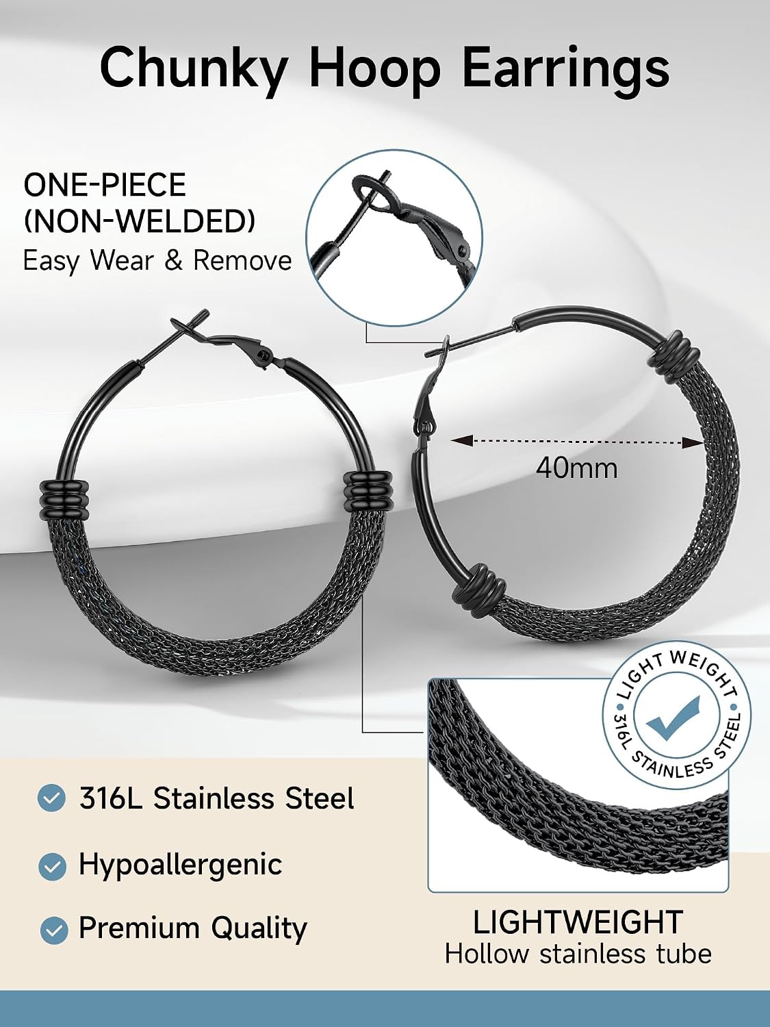 PROSTEEL 12\/16\/24\/32\/40 Pulgadas Aretes de Aro Gruesos para Muj...