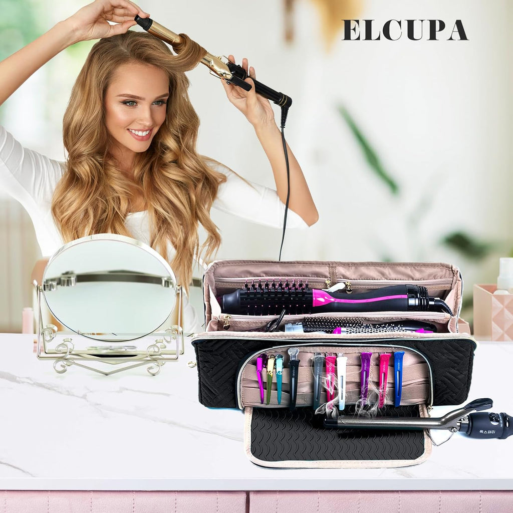 ELCUPA Bolsa de Viaje Grande para Herramientas de Cabello con Alfom...
