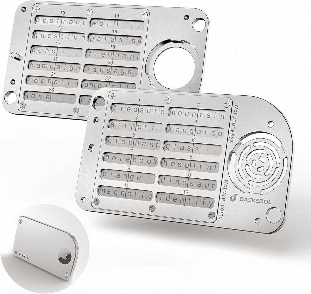 DAEKEDOL Almacenamiento de frases de semillas compatible con AirTag...